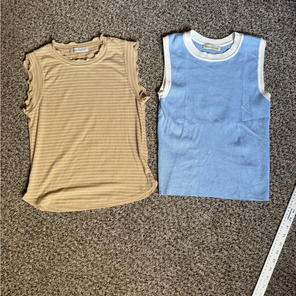Women's Striped Tan and Solid Blue Tank Tops preppy schoolgirl